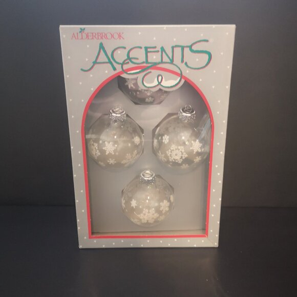 Vintage Alderbrook Accents Set of 4 Glass Ornaments with Iridescent Snowflakes - Picture 1 of 2